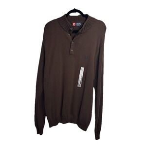 New Chaps Henley Sweater‎ Men's XL Brown Knit Preppy Grandpa Dad Cotton Logo $60